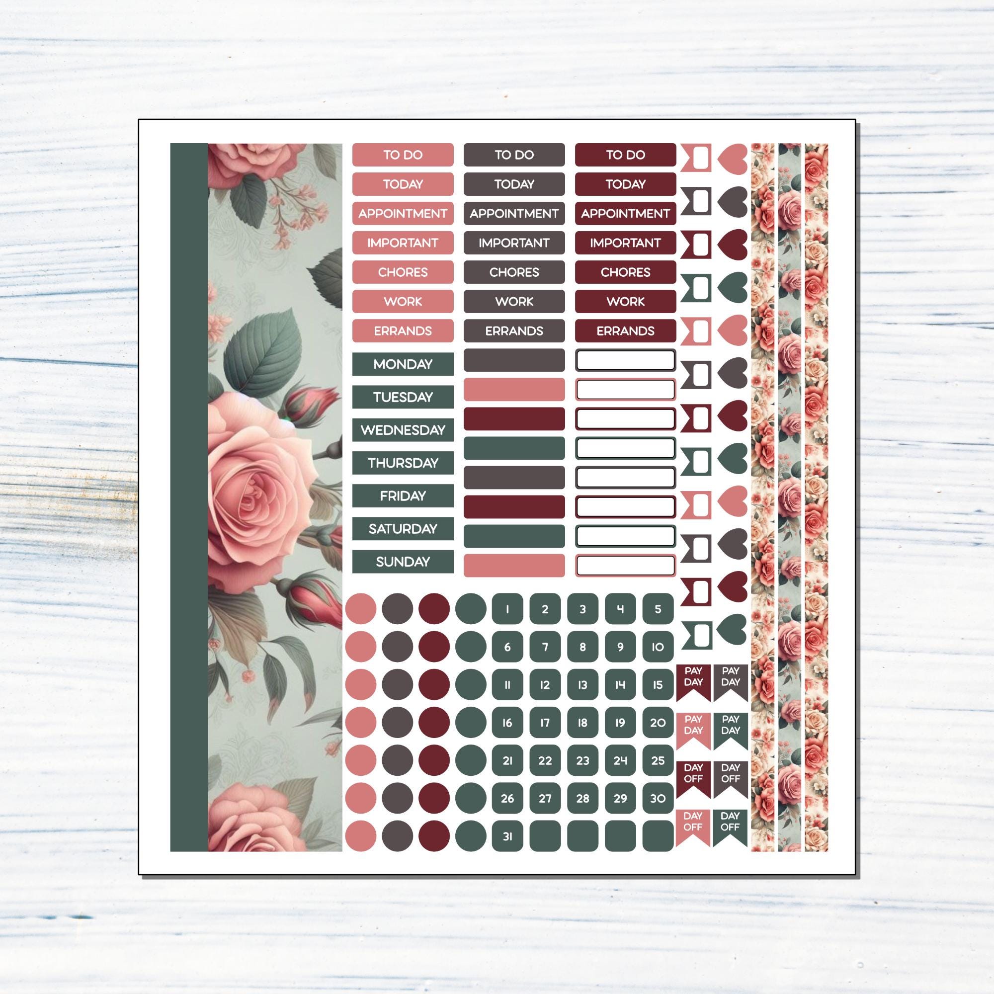 Large Monthly - June Rose - Printable Monthly Sticker Kit for Laurel ...