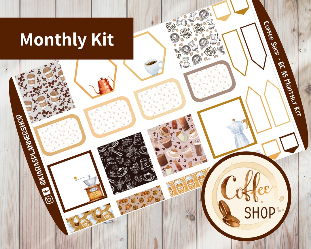 Coffee Shop - Printable Monthly Sticker Kit for A5 Planners (CSA5M) (5. ...