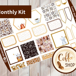 Coffee Shop - Kit de adesivos mensais imprimíveis para planejadores A5 (CSA5M) (5,8 x 8,3) Erin Condren ECLP