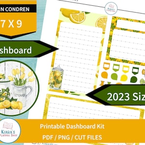 Farmhouse Lemons - Kit de adesivos de painel mensal para impressão para planejadores 7 x 9 (FL79DASH) Erin Condren Life Planner 2023 Dimensionamento ECLP