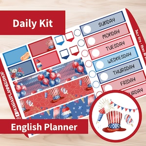 4 juli - Hobonichi originele A6 (Engelse planner versie) afdrukbare dagelijkse / wekelijkse stickerkit (J4A6ED) (5,9x4,1)