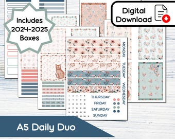 A5 Daily Duo - Floral Fall Printable Daily Duo Sticker Kit for A5 Planners Erin Condren - Instant Download Kit 103