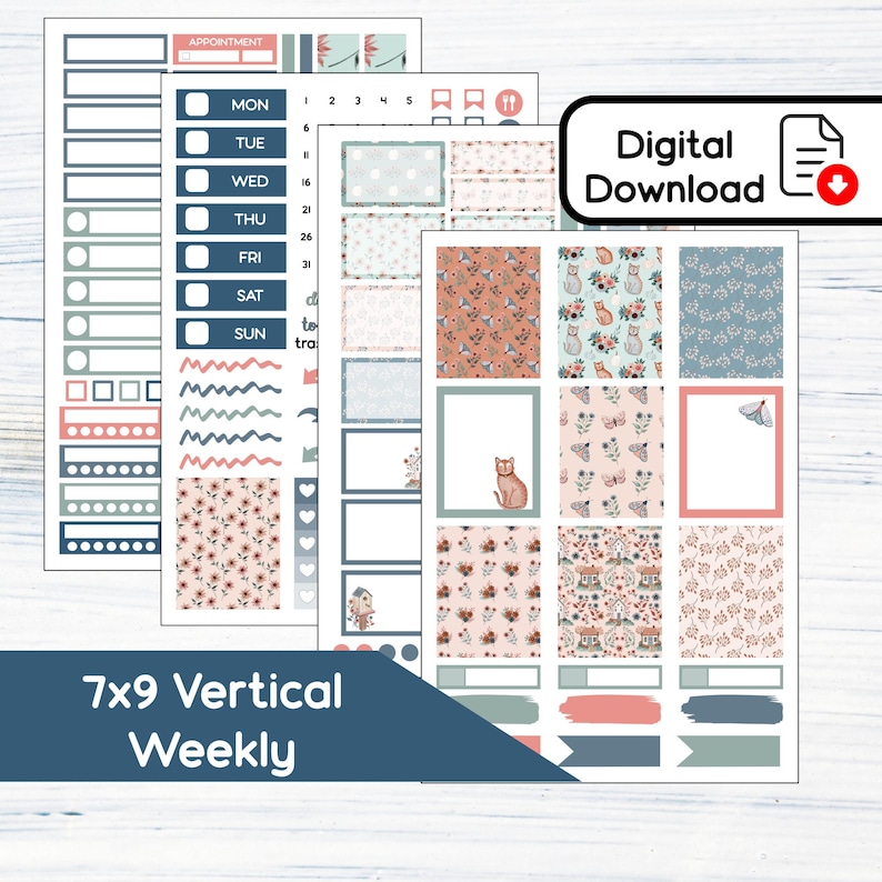 7x9 Vertical Weekly - Floral Fall Printable Weekly Sticker Kit for 7x9 ...