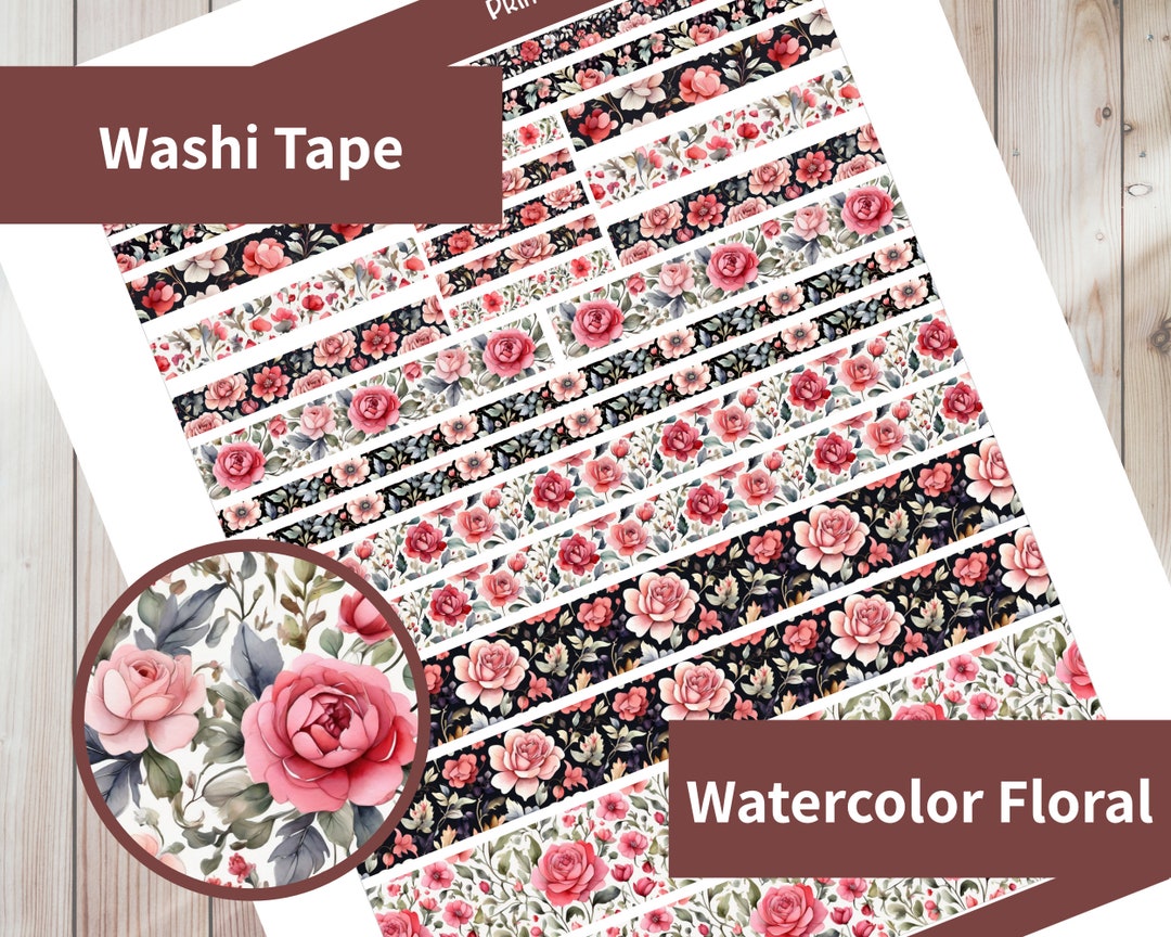 Watercolor Valentine Floral Printable Washi Tape Planner Stickers 25 ...