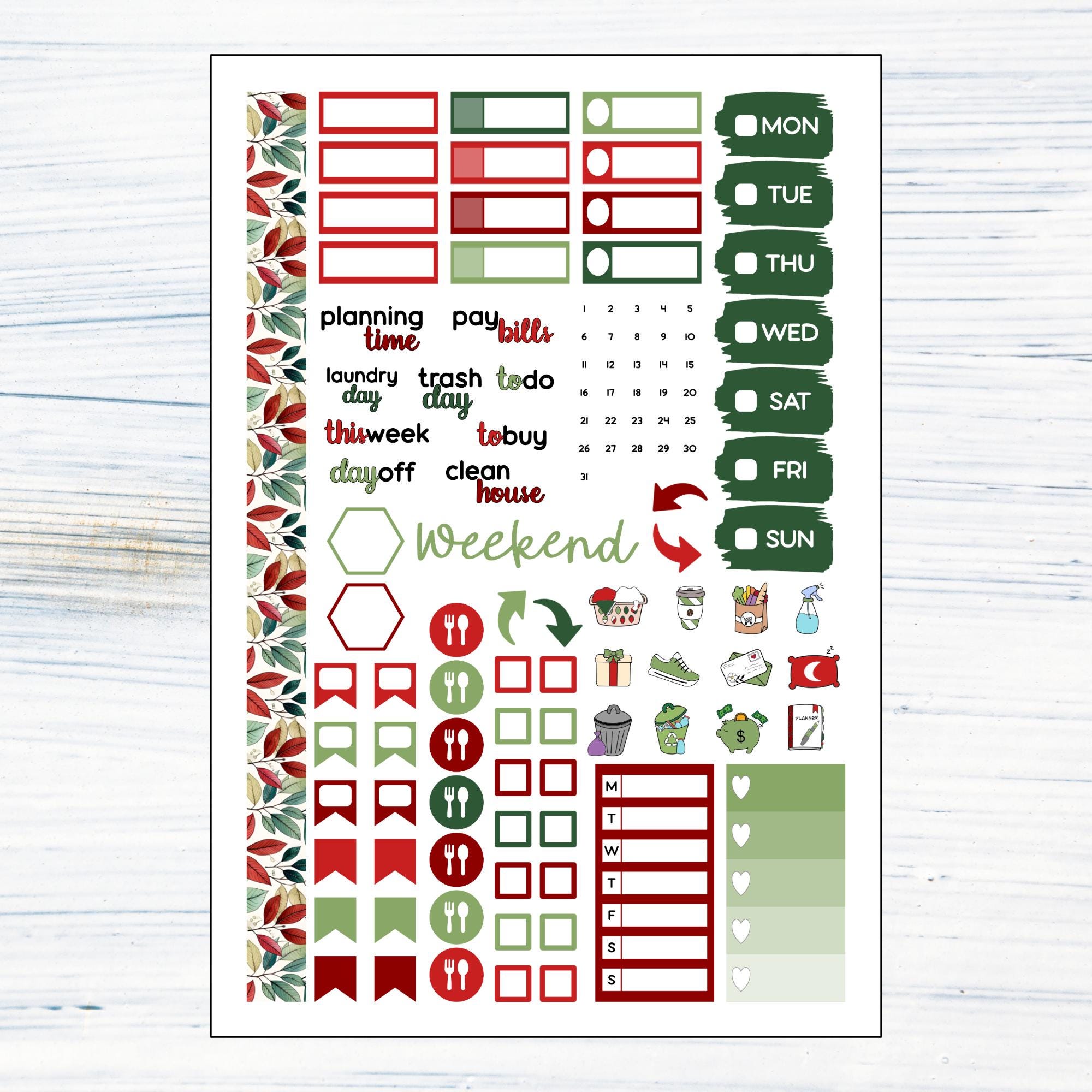 HP Mini Weekly - Poinsettias Printable Weekly Sticker Kit for Happy ...
