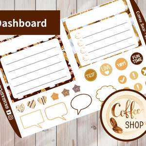 Coffee Shop - Kit de adesivos de painel mensal para impressão para planejadores 7 x 9 (CS79DASH) Erin Condren Life Planner ECLP