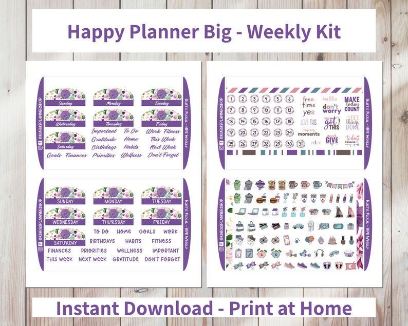 Rustic Floral - Printable Weekly Sticker Kit for Happy Planner BIG ...