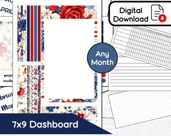 7x9 Dashboard - Patriotic Shabby Chic Printable Dashboard Sticker Kit for 7x9 Planners Erin Condren - Instant Download Kit SP8