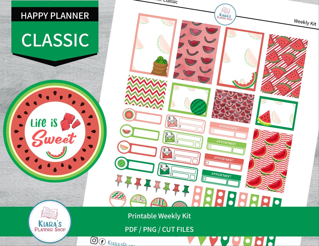 Watermelons - Printable Weekly Sticker Kit for Happy Planner Classic ...