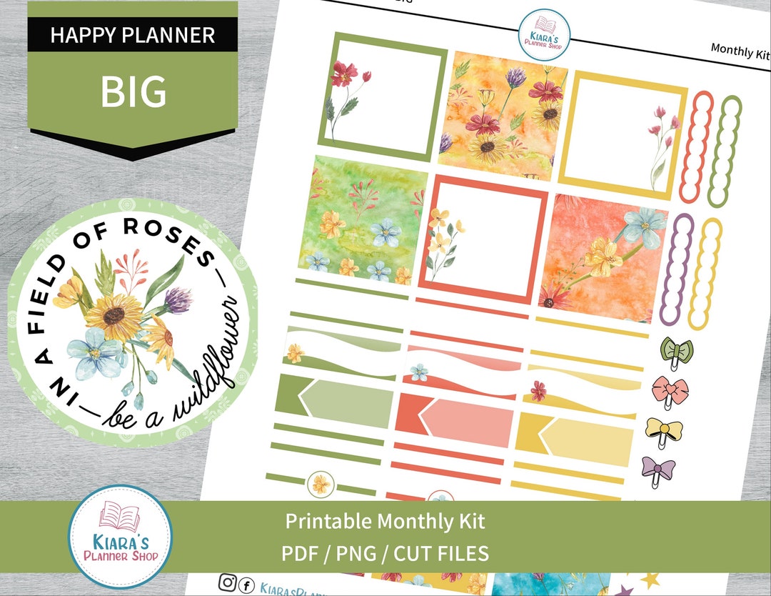 Wildflowers - Printable Monthly Sticker Kit for Happy Planner BIG ...