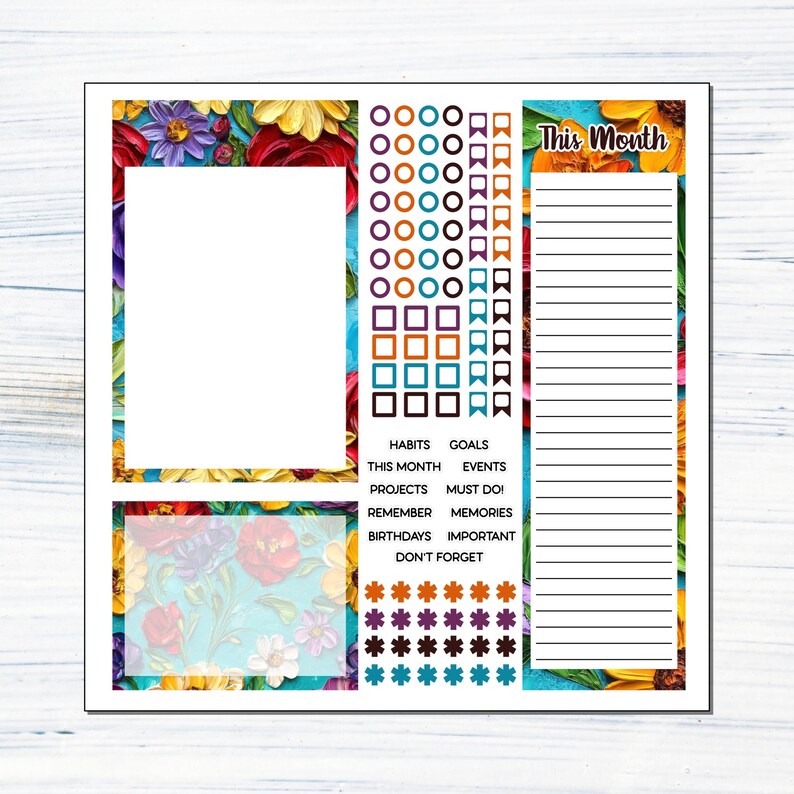 Small Monthly - Painted Floral - Printable Monthly Sticker Kit for ...