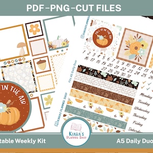 O outono está no ar - Kit de adesivos A5 Daily Duo para impressão para planejadores A5 (FIAA5DD) (5,8x8,3) Erin Condren ECLP