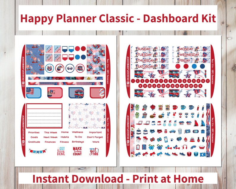 July 4th - Printable Weekly Dashboard Sticker Kit for Happy Planner ...