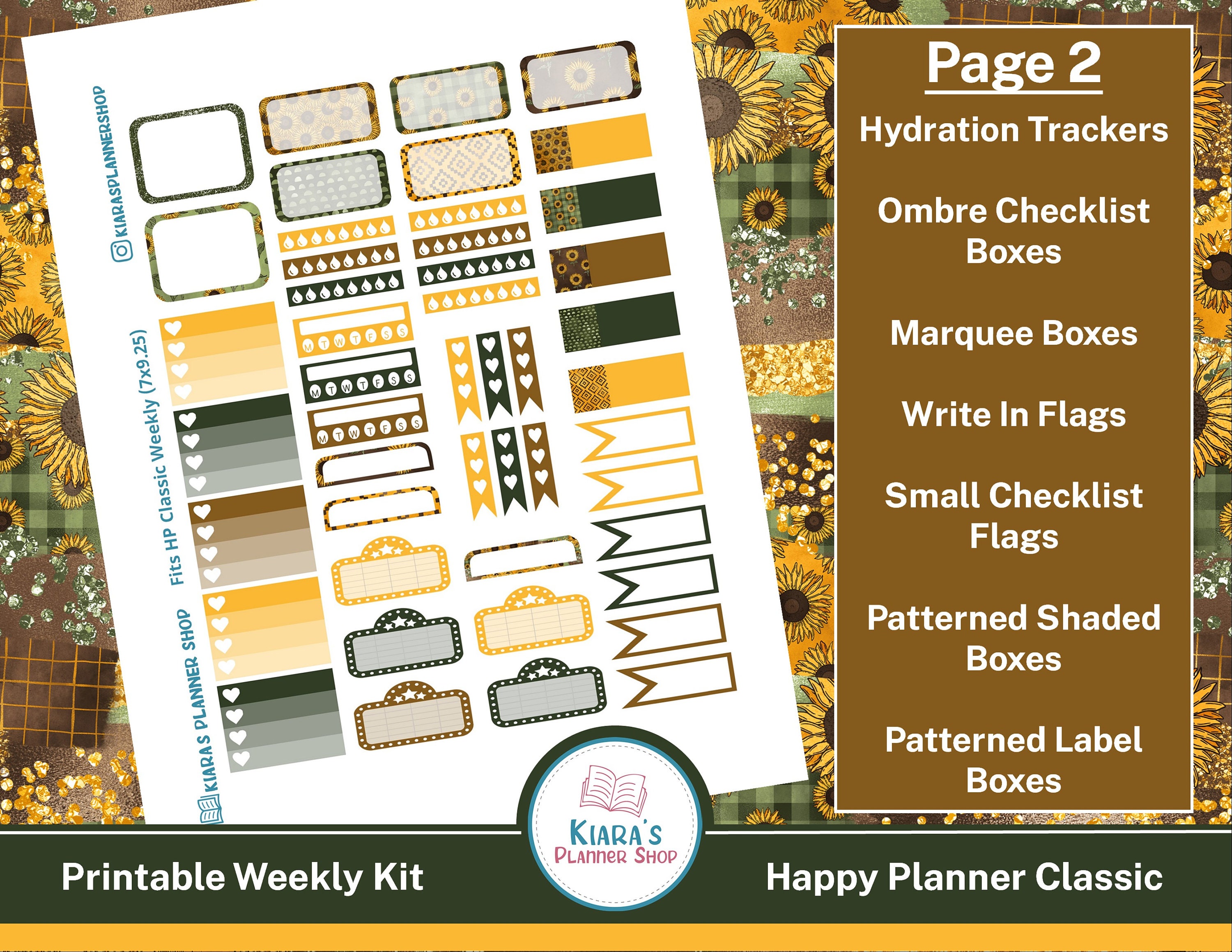 Sunflowers Printable Weekly Sticker Kit for Happy Planner - Etsy