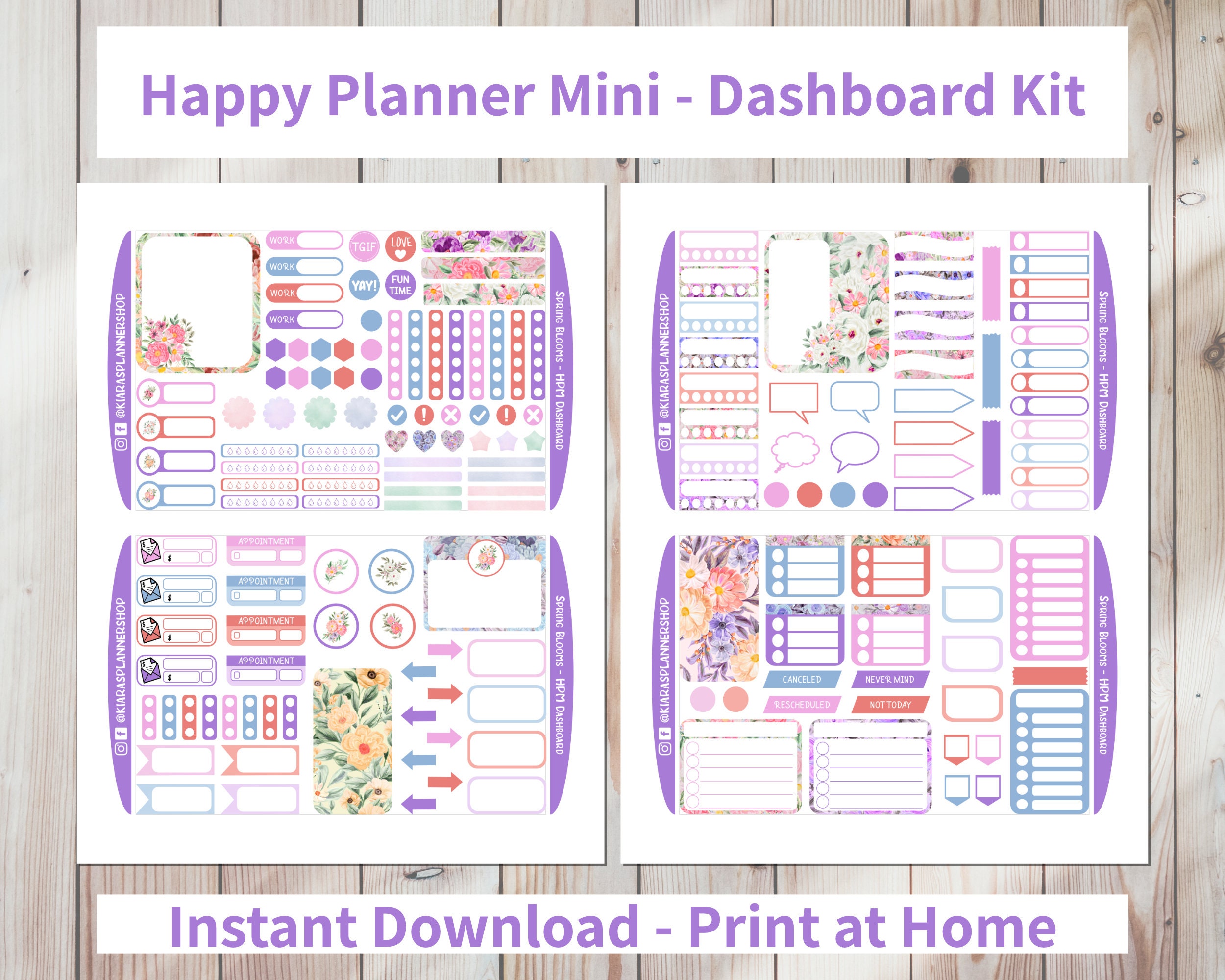 Spring Blooms Printable Weekly Dashboard Sticker Kit for Happy Planner ...