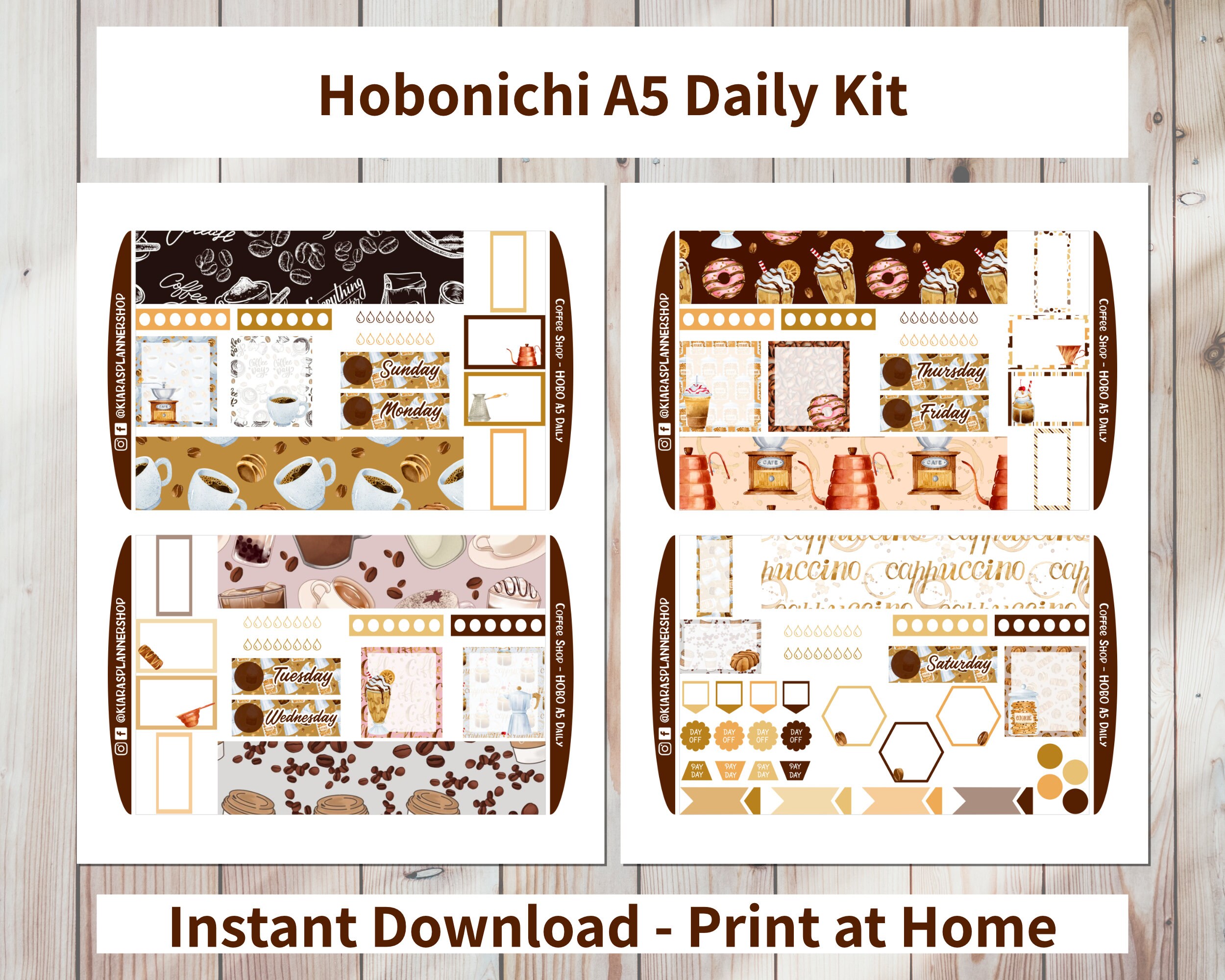 Coffee Shop - Hobonichi Cousin A5 Printable Daily Sticker Kit (CSA5HW ...