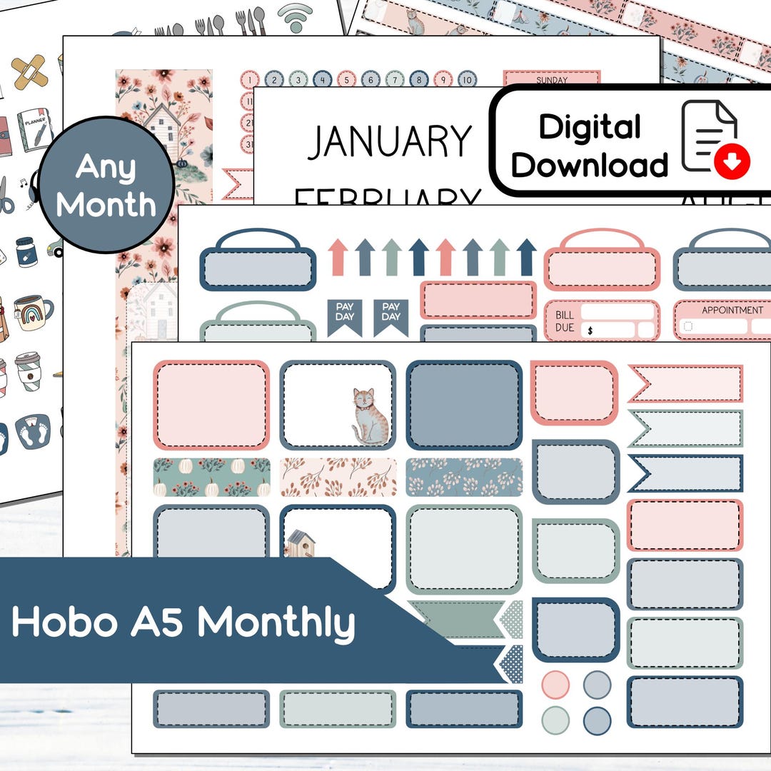 Hobonichi Cousin A5 Monthly - Floral Fall Printable Monthly Sticker Kit ...