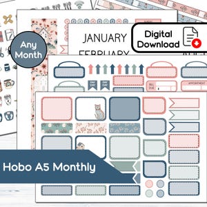 Hobonichi Cousin A5 Mensal - Kit de adesivos mensais para impressão floral de outono - Download instantâneo - Kit 103