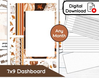7x9 Dashboard - Pumpkin Spice Latte Printable Dashboard Sticker Kit for 7x9 Planners Erin Condren - Instant Download Kit 122