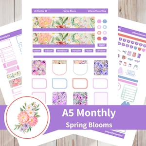 Spring Blooms - Kit de adesivos mensais para impressão para planejadores A5 (SBA5M) (5,8 x 8,3) Erin Condren ECLP