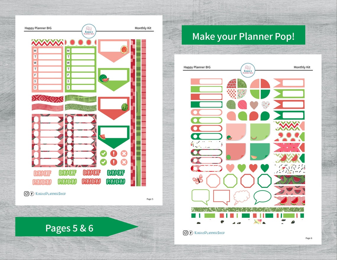 Watermelons Printable Monthly Sticker Kit for Happy Planner BIG WMHPBM ...
