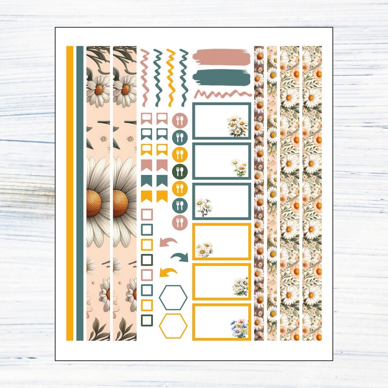 7x9 Vertical Weekly - April Daisy Printable Weekly Sticker Kit for 7x9 ...