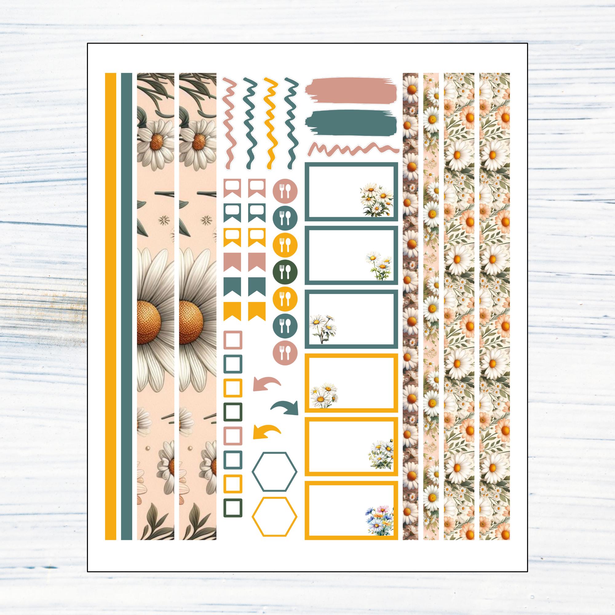 7x9 Vertical Weekly - April Daisy Printable Weekly Sticker Kit for 7x9 ...
