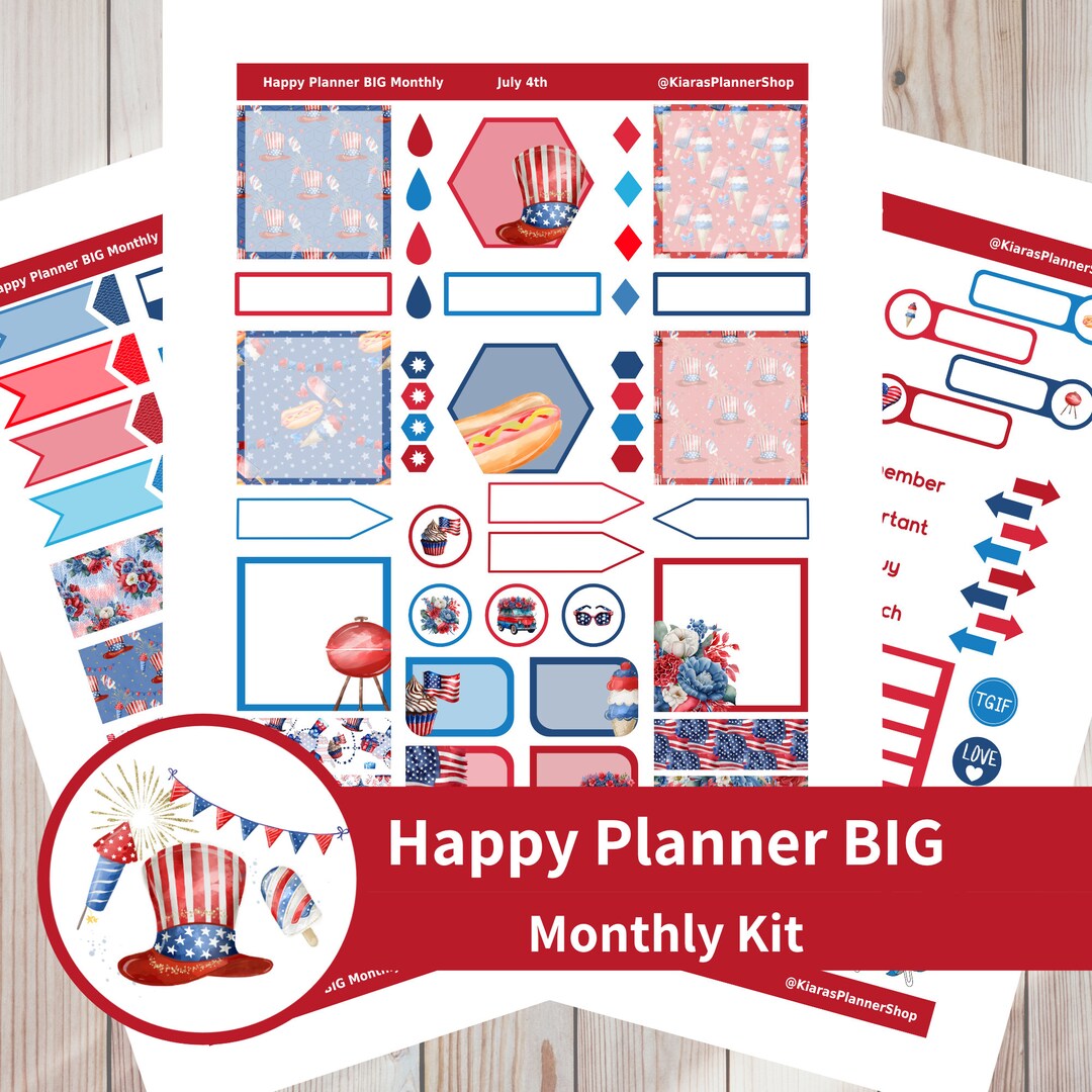 July 4th - Printable Monthly Sticker Kit for Happy Planner BIG (J4HPBM ...