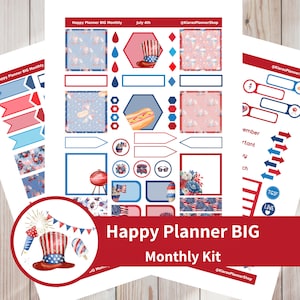 4. Juli - Druckbare Monatliches Sticker Kit für Happy Planner BIG (J4EPBM) (8.5x11)