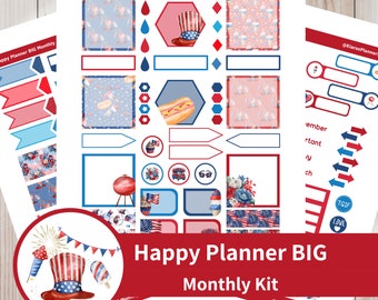 July 4th - Printable Monthly Sticker Kit for Happy Planner BIG (J4HPBM) (8.5x11)