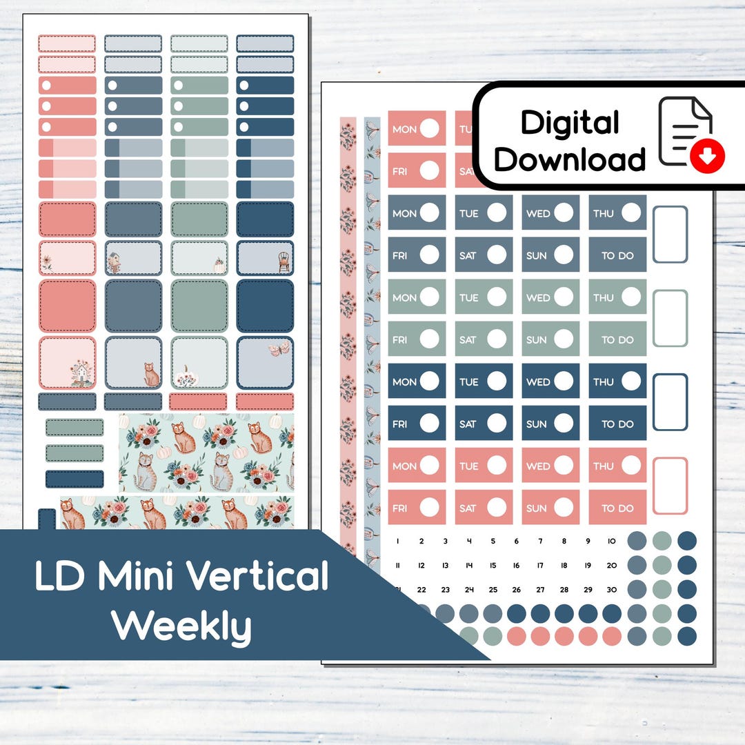 Mini Vertical - Floral Fall - Printable Weekly Sticker Kit for Laurel ...