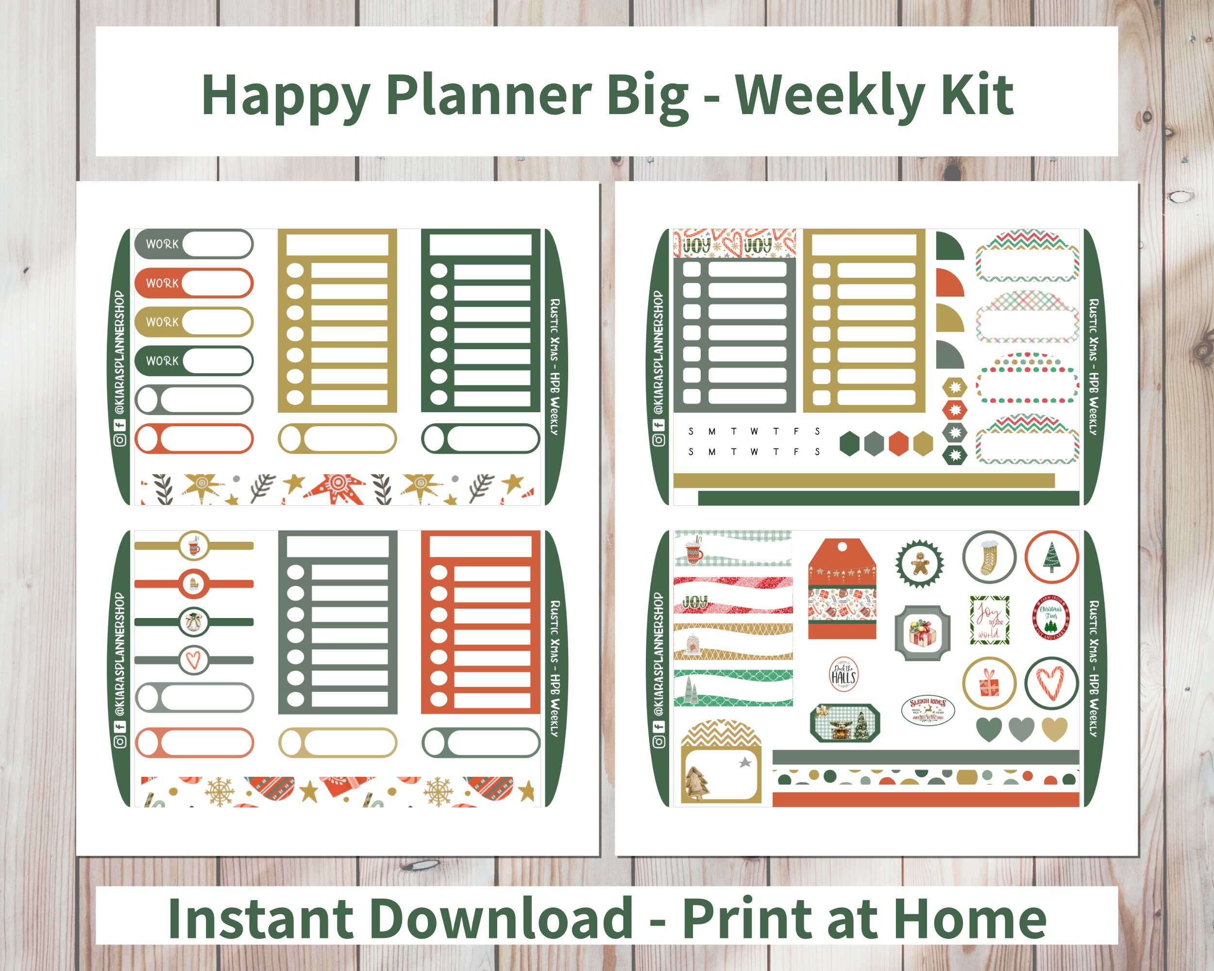 Rustic Xmas Printable Weekly Sticker Kit for Happy Planner BIG RCHPBW 8 ...