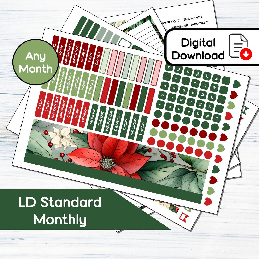 Standard Monthly - Poinsettias - Printable Monthly Sticker Kit for ...