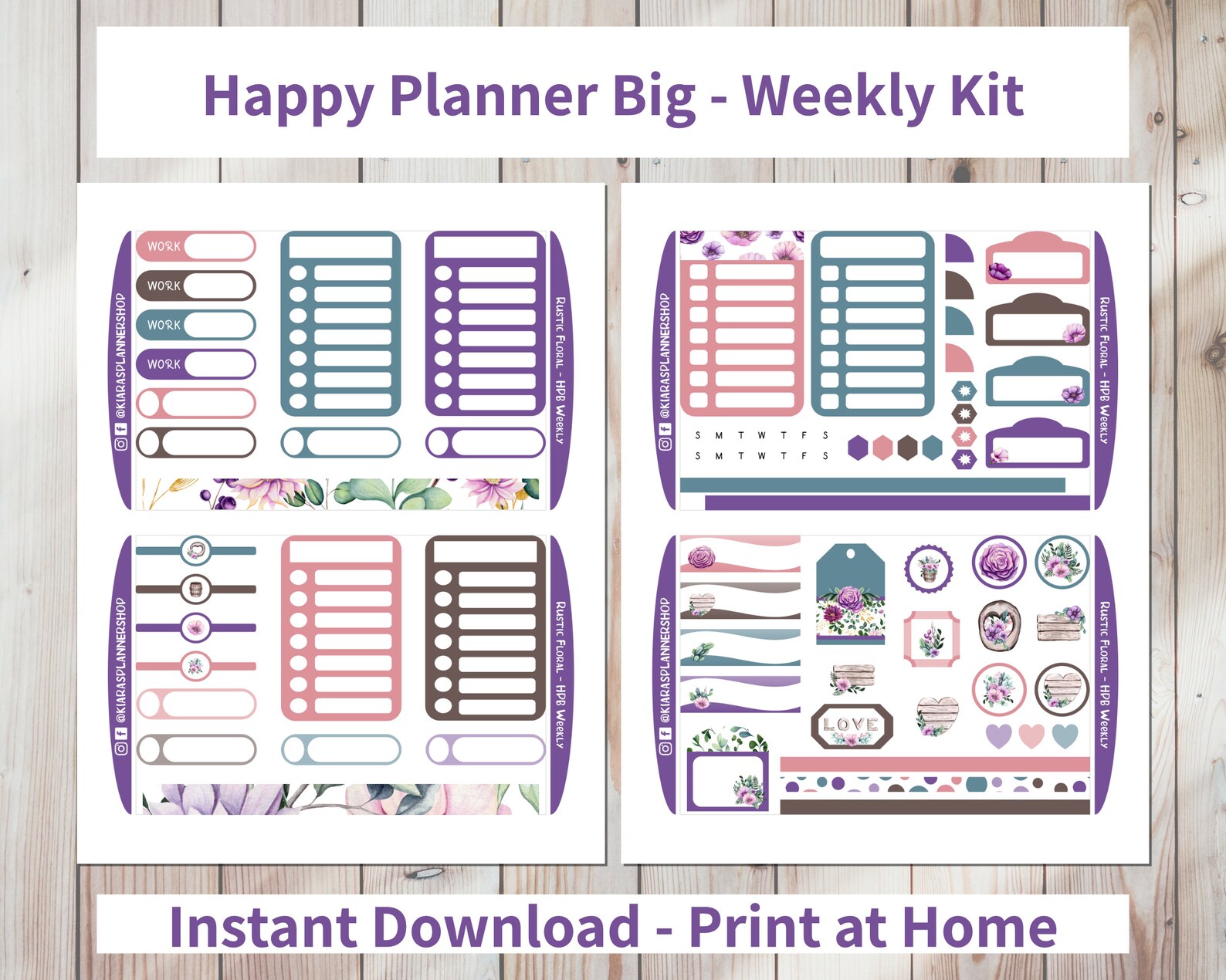 Rustic Floral - Printable Weekly Sticker Kit for Happy Planner BIG ...