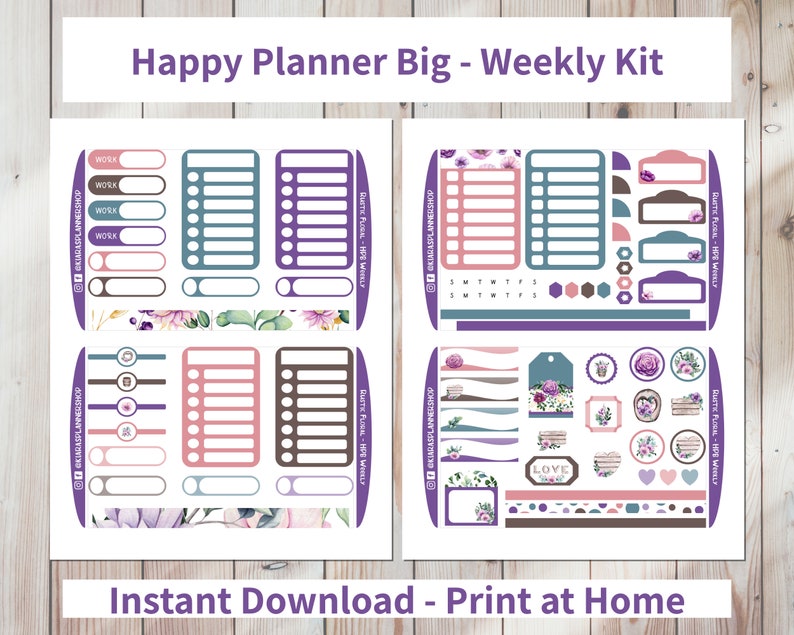 Rustic Floral - Printable Weekly Sticker Kit for Happy Planner BIG ...