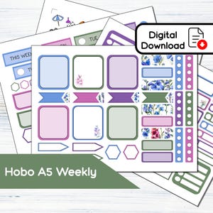 Kit de pegatinas imprimibles semanales Hobonichi Cousin A5 - Larkspur de julio (14,8 x 21,9 cm) - Descarga instantánea BF7