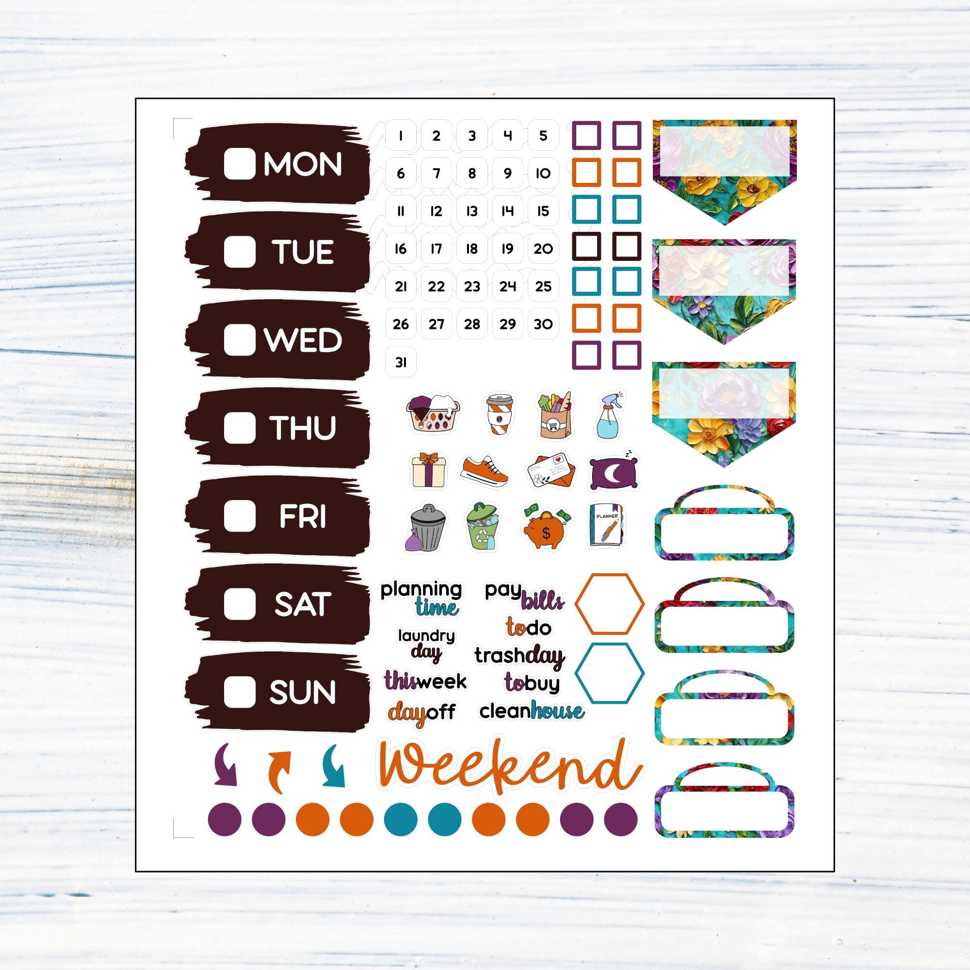 HP BIG Weekly - Painted Floral Printable Weekly Sticker Kit for Happy ...
