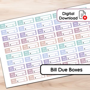 Flora - Bill Due Boxen - 50 Aufkleber - Instant Download - BUJO