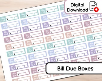 Flora - Bill Due Boxes - 50 Stickers - Instant Download - BUJO