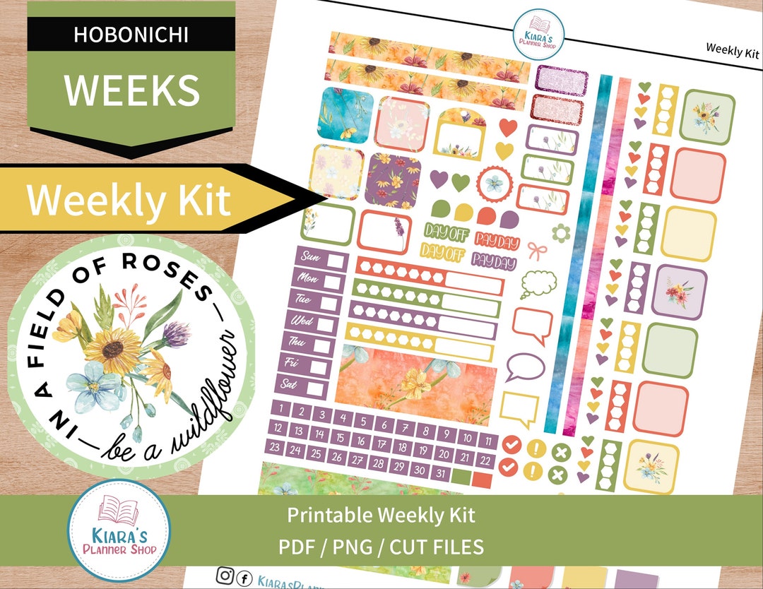 Wildflowers- Hobonichi Weeks Printable Weekly Sticker Kit (WFWHW) (3 ...