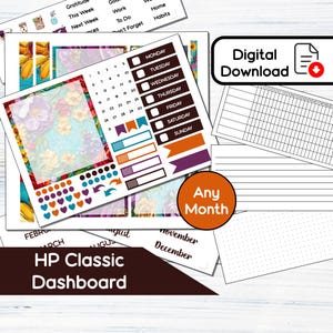 HP Classic Dashboard - Zestaw naklejek na deskę rozdzielczą z malowanymi kwiatami do Happy Planner Classic (7x9,25) Zestaw SP1