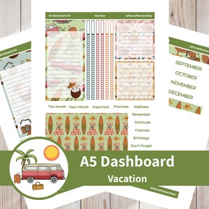 Férias - Kit de adesivos de painel mensal para impressão para planejadores A5 (VAA5DASH) (5,8 x 8,3) Erin Condren ECLP