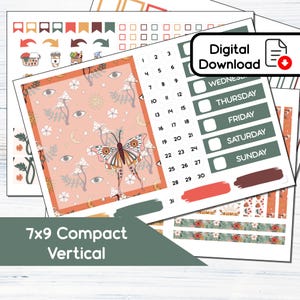 7x9 Compact Vertical - Boho Garden Printable Compact Vertical Sticker Kit for 7x9 Planners Erin Condren - Instant Download Kit