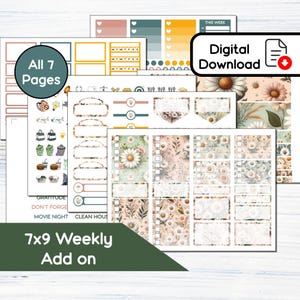 7x9 Weekly Add On - Kit de adesivos para impressão April Daisy Add On para planejadores 7x9 Erin Condren - Kit de download instantâneo BF4