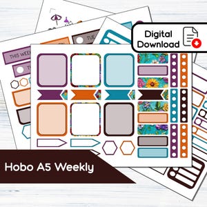 Hobonichi Cousin A5 Weekly - Malowany kwiatowy zestaw naklejek tygodniowych do druku (5,8x8,3) - Zestaw do natychmiastowego pobrania SP1