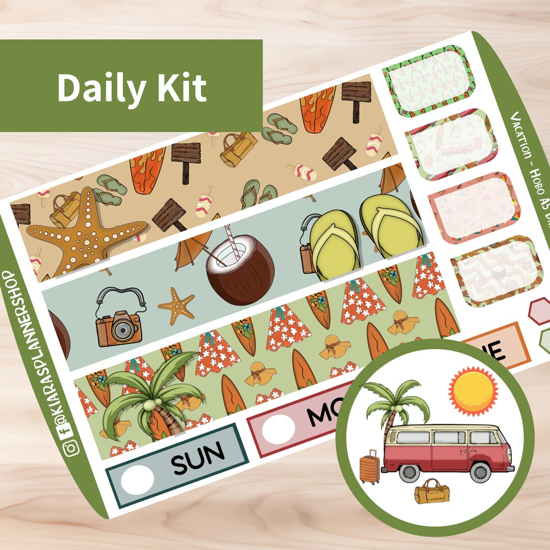 Vacation - Hobonichi Cousin A5 Printable Daily Sticker Kit (VAA5HW) (5 ...