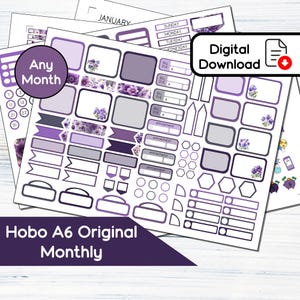Hobonichi A6 Original Monthly - Kit de adesivos mensais para impressão de violetas de fevereiro (5,9 x 4,1) - Kit de download instantâneo BF2