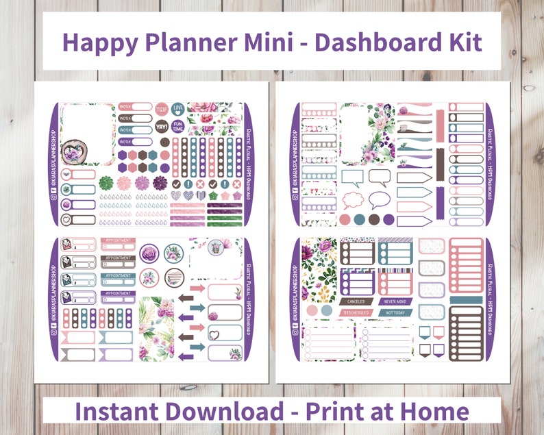 Rustic Floral - Printable Weekly Dashboard Sticker Kit for Happy ...