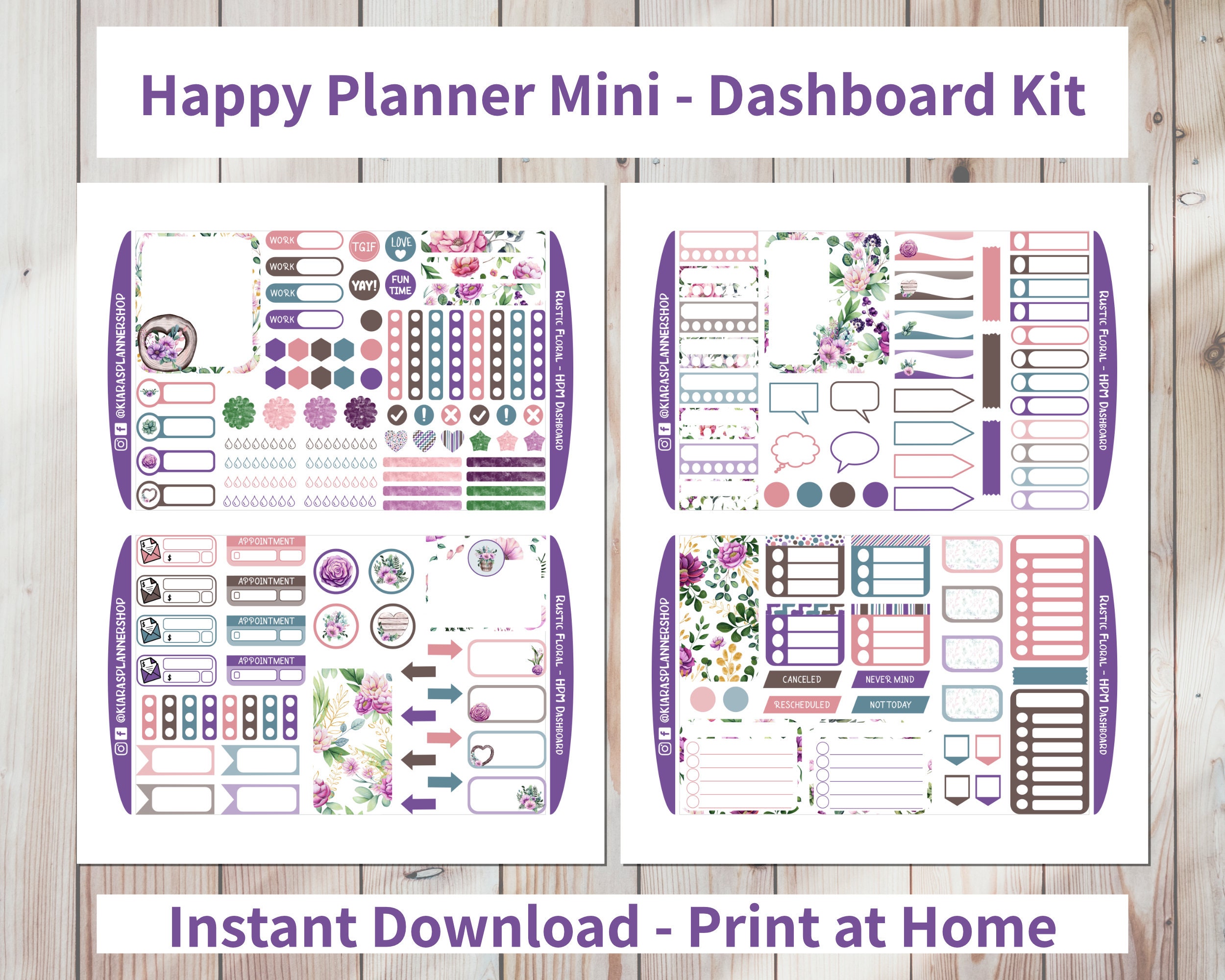 Rustic Floral - Printable Weekly Dashboard Sticker Kit for Happy ...