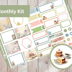 Chá Vintage - Hobonichi Cousin A5 Kit de adesivos mensais para impressão (VTA5HM) (5,8x8,3)